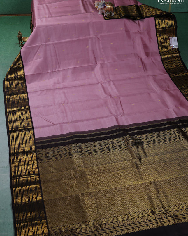 Pure kanchipuram silk saree light pink and coffee brown with zari woven buttas and zari woven korvai border