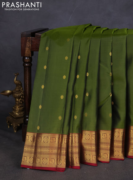 Pure kanchipuram silk saree sap green and maroon with zari woven buttas and zari woven border
