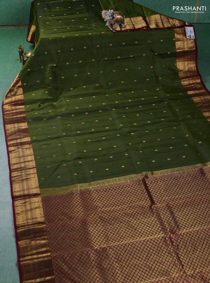 Pure kanchipuram silk saree sap green and maroon with zari woven buttas and zari woven border