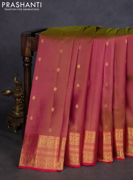 Pure kanchipuram silk saree dual shade of pinkish green with zari woven buttas and zari woven border