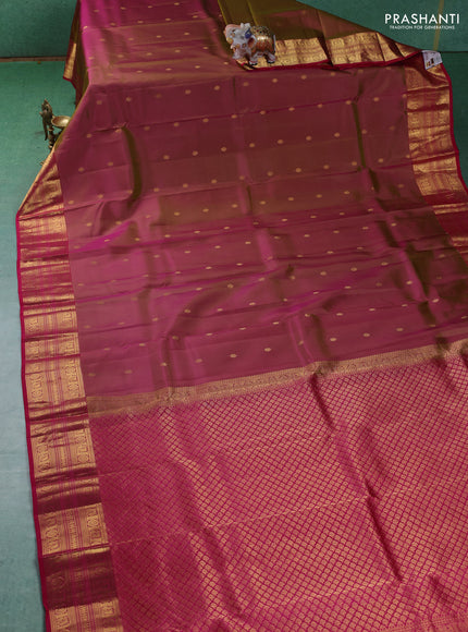 Pure kanchipuram silk saree dual shade of pinkish green with zari woven buttas and zari woven border