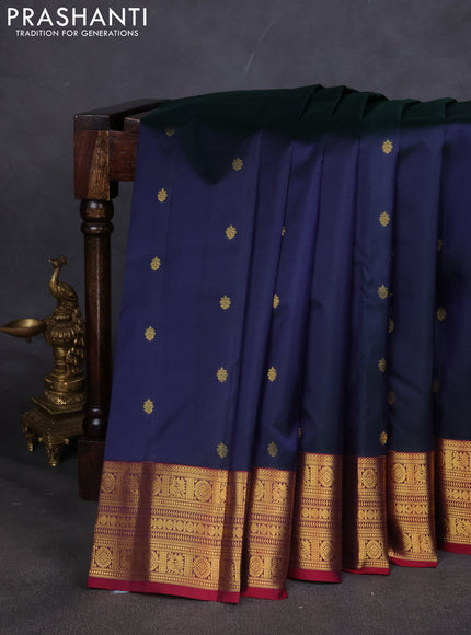 Pure kanchipuram silk saree peacock blue and maroon with zari woven buttas and zari woven border