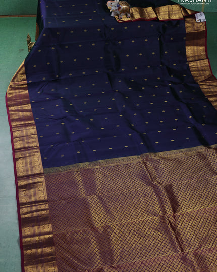 Pure kanchipuram silk saree peacock blue and maroon with zari woven buttas and zari woven border