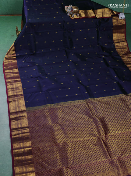 Pure kanchipuram silk saree peacock blue and maroon with zari woven buttas and zari woven border