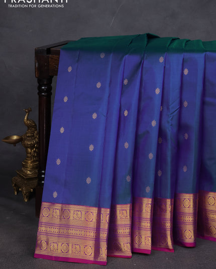 Pure kanchipuram silk saree dual shade of blue and purple with zari woven buttas and zari woven border