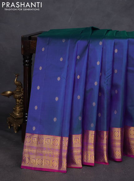 Pure kanchipuram silk saree dual shade of blue and purple with zari woven buttas and zari woven border