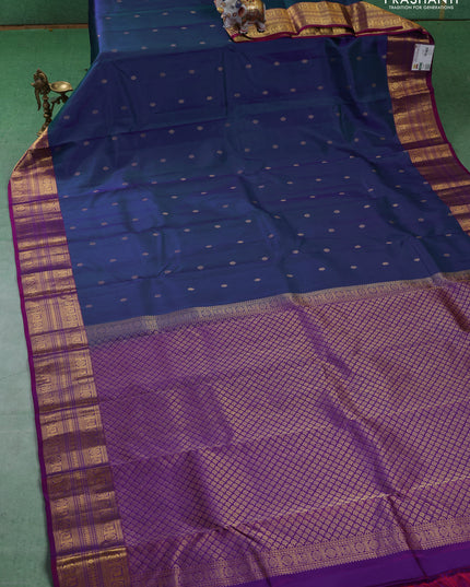 Pure kanchipuram silk saree dual shade of blue and purple with zari woven buttas and zari woven border