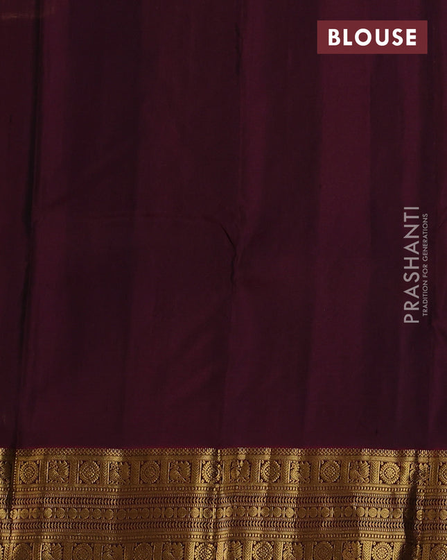 Pure kanchipuram silk saree bottle green and dark magenta with zari woven buttas and zari woven border