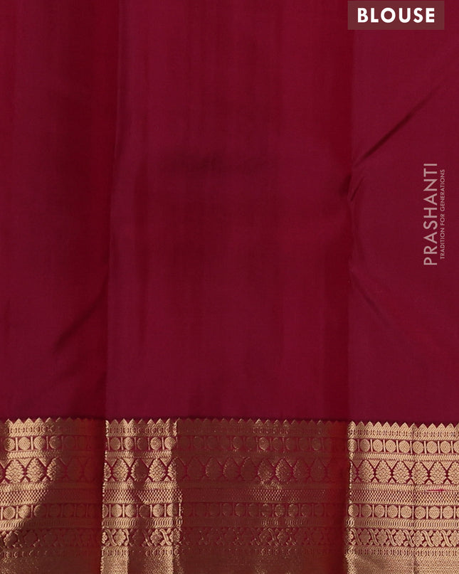 Pure kanchipuram silk saree pinish orange and dark magenta with zari woven buttas and zari woven border