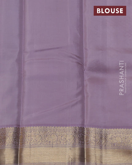 Pure kanchipuram silk saree bottle green and pastel lavender with zari woven buttas and zari woven border