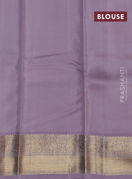 Pure kanchipuram silk saree bottle green and pastel lavender with zari woven buttas and zari woven border