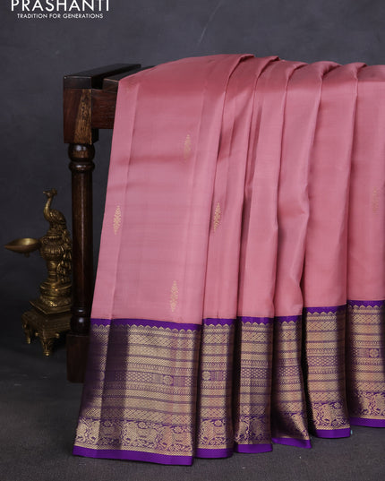 Pure kanchipuram silk saree mauve pink and violet with zari woven buttas and zari woven border