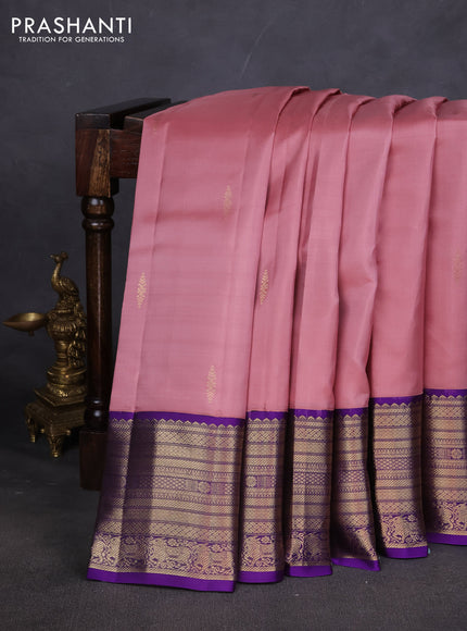 Pure kanchipuram silk saree mauve pink and violet with zari woven buttas and zari woven border