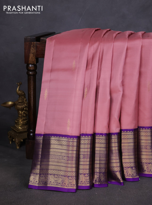 Pure kanchipuram silk saree mauve pink and violet with zari woven buttas and zari woven border