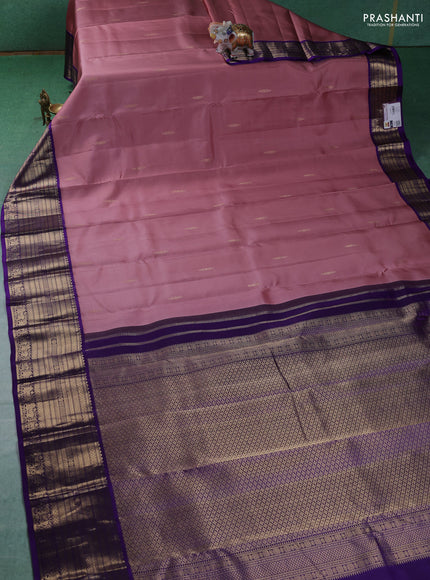 Pure kanchipuram silk saree mauve pink and violet with zari woven buttas and zari woven border