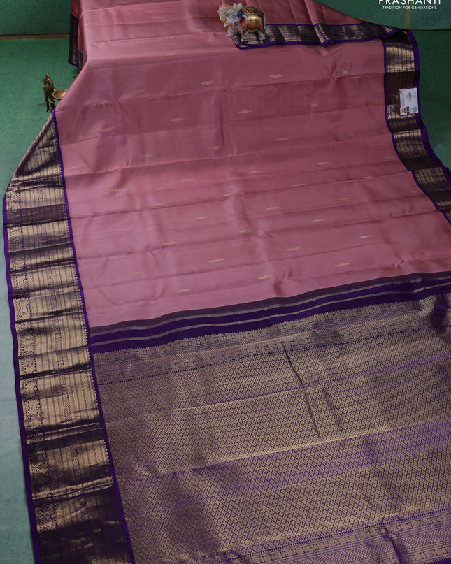 Pure kanchipuram silk saree mauve pink and violet with zari woven buttas and zari woven border