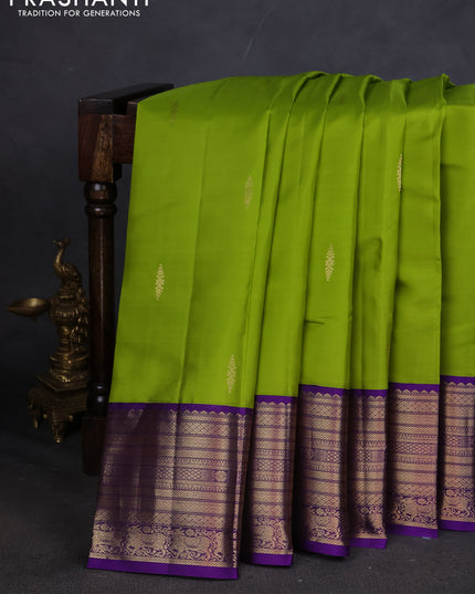 Pure kanchipuram silk saree lime green and violet with zari woven buttas and zari woven border