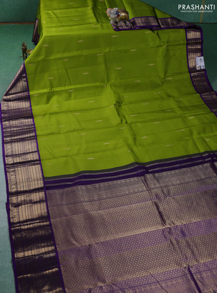 Pure kanchipuram silk saree lime green and violet with zari woven buttas and zari woven border