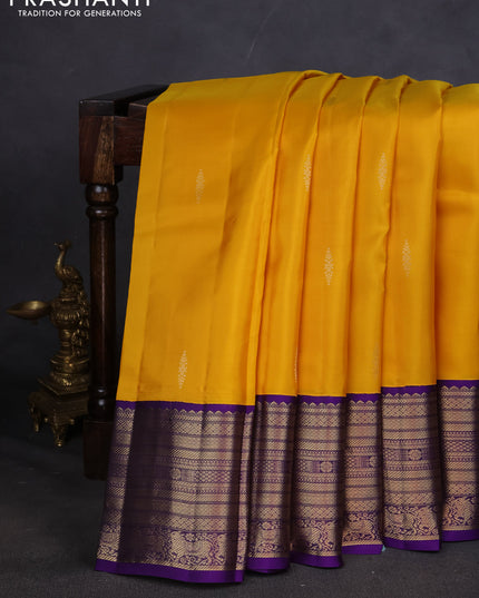 Pure kanchipuram silk saree yellow and violet with zari woven buttas and zari woven border