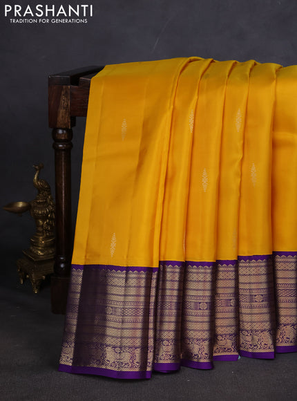 Pure kanchipuram silk saree yellow and violet with zari woven buttas and zari woven border