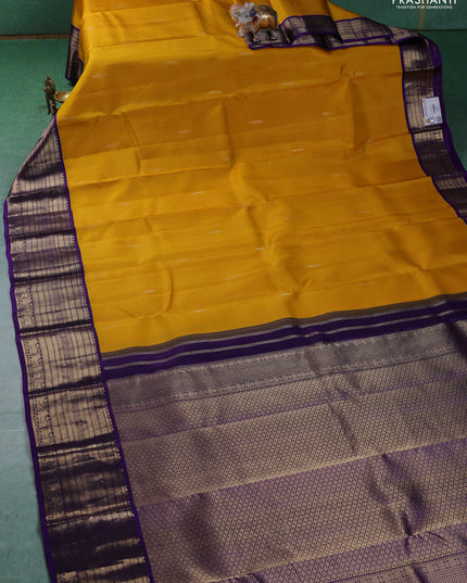 Pure kanchipuram silk saree yellow and violet with zari woven buttas and zari woven border