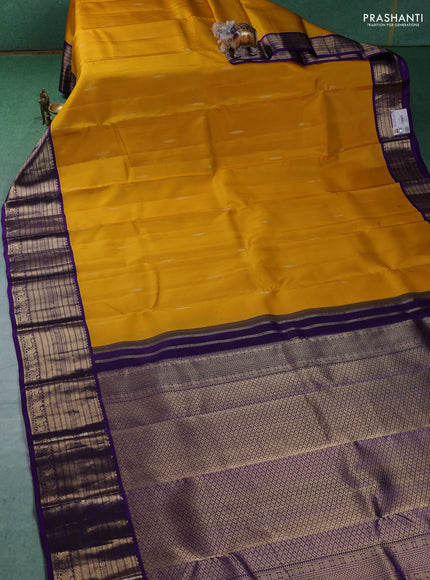 Pure kanchipuram silk saree yellow and violet with zari woven buttas and zari woven border