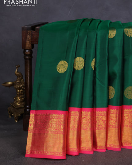 Pure kanchipuram silk saree green and pink with elephant zari woven buttas and zari woven korvai border