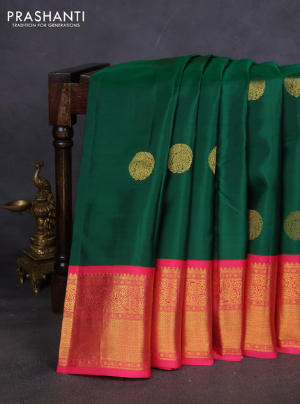 Pure kanchipuram silk saree green and pink with elephant zari woven buttas and zari woven korvai border
