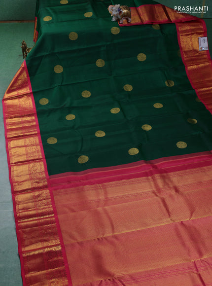 Pure kanchipuram silk saree green and pink with elephant zari woven buttas and zari woven korvai border