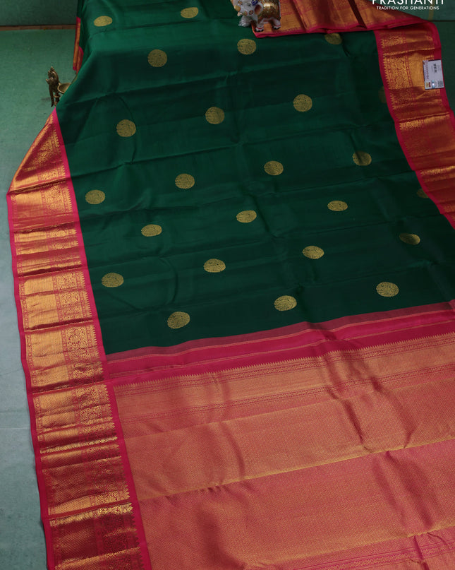 Pure kanchipuram silk saree green and pink with elephant zari woven buttas and zari woven korvai border