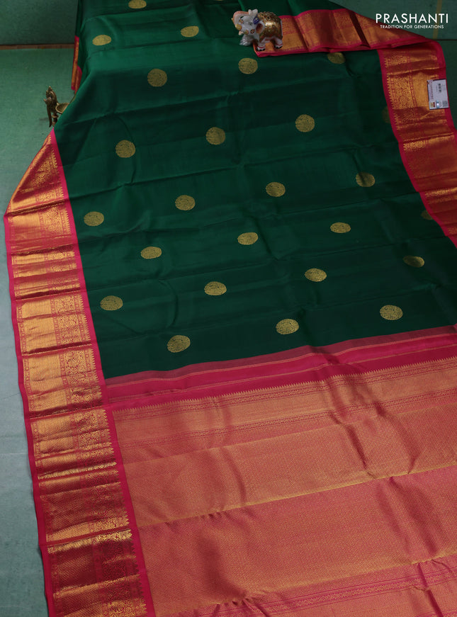 Pure kanchipuram silk saree green and pink with elephant zari woven buttas and zari woven korvai border
