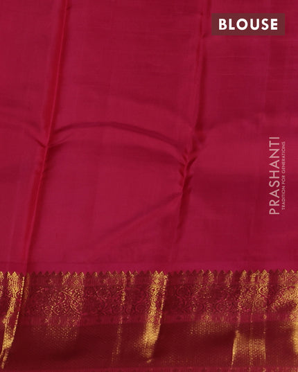 Pure kanchipuram silk saree green and pink with elephant zari woven buttas and zari woven korvai border