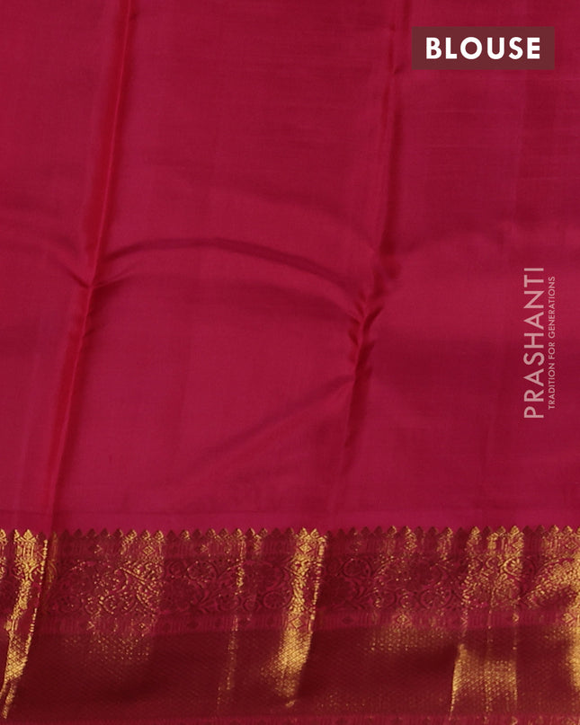 Pure kanchipuram silk saree green and pink with elephant zari woven buttas and zari woven korvai border