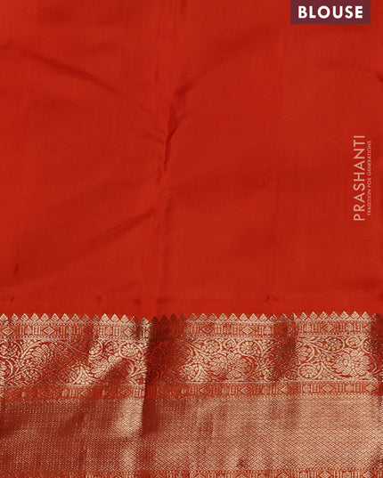 Pure kanchipuram silk saree purple and orange with elephant zari woven buttas and zari woven korvai border