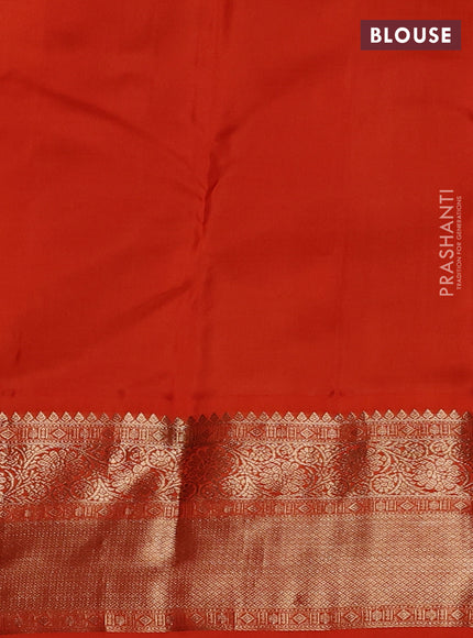Pure kanchipuram silk saree purple and orange with elephant zari woven buttas and zari woven korvai border