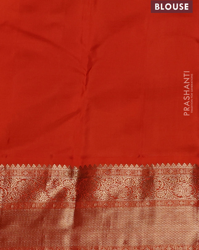 Pure kanchipuram silk saree purple and orange with elephant zari woven buttas and zari woven korvai border