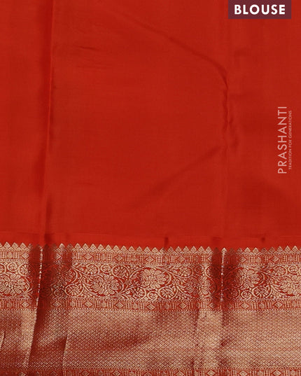 Pure kanchipuram silk saree cs blue and orange with elephant zari woven buttas and zari woven korvai border