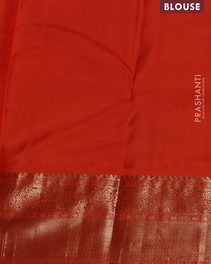 Pure kanchipuram silk saree deep maroon and orange with elephant zari woven buttas and zari woven korvai border