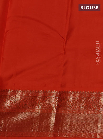 Pure kanchipuram silk saree deep maroon and orange with elephant zari woven buttas and zari woven korvai border