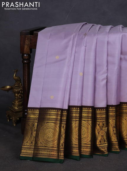 Pure kanchipuram silk saree grey and deep brown with zari woven buttas and long zari woven korvai border