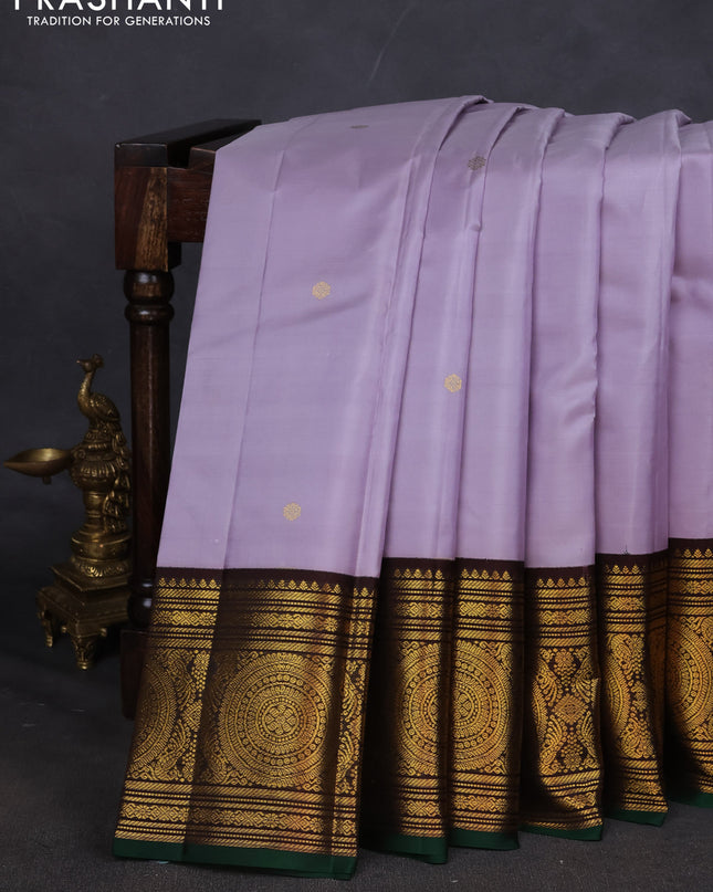 Pure kanchipuram silk saree grey and deep brown with zari woven buttas and long zari woven korvai border