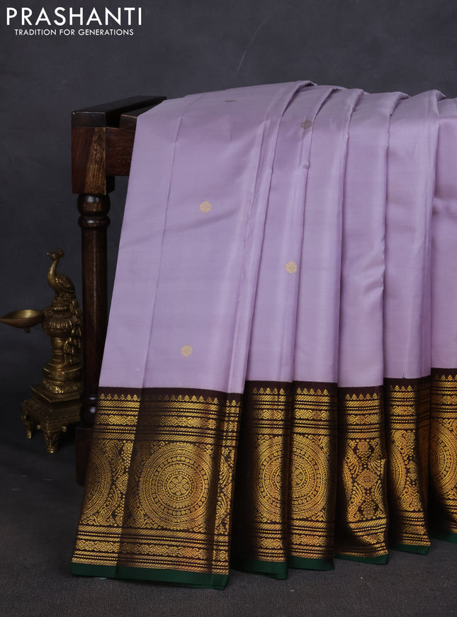 Pure kanchipuram silk saree grey and deep brown with zari woven buttas and long zari woven korvai border