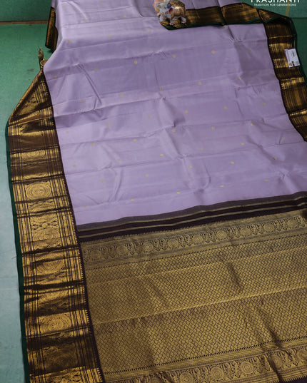 Pure kanchipuram silk saree grey and deep brown with zari woven buttas and long zari woven korvai border