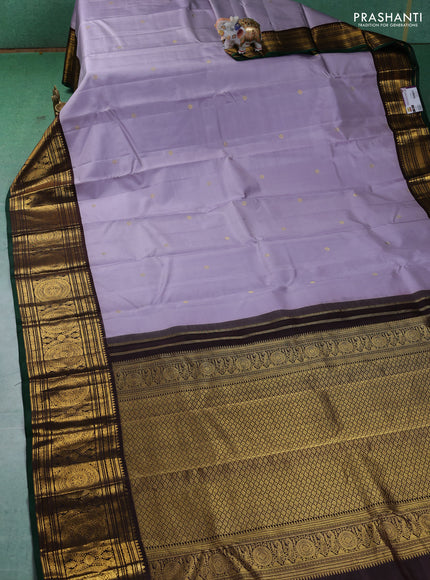 Pure kanchipuram silk saree grey and deep brown with zari woven buttas and long zari woven korvai border