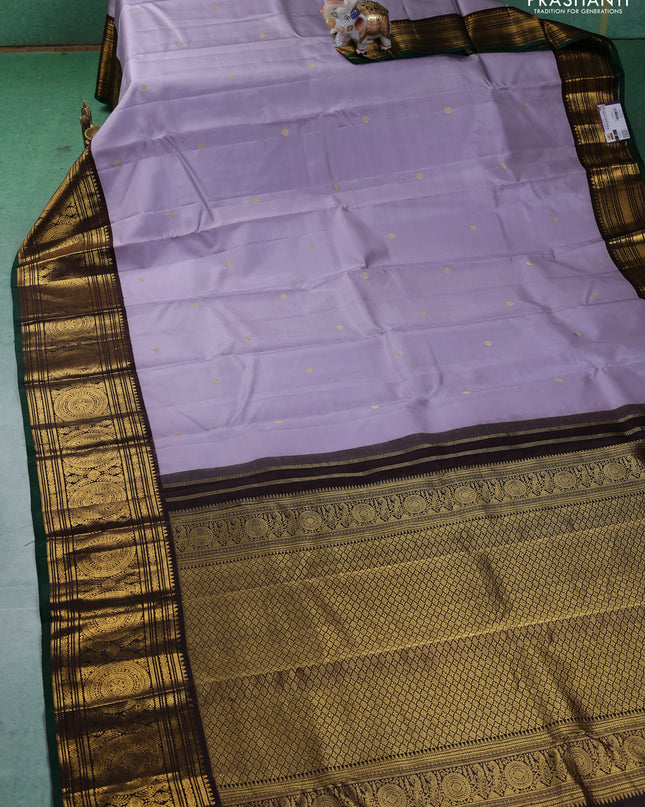 Pure kanchipuram silk saree grey and deep brown with zari woven buttas and long zari woven korvai border