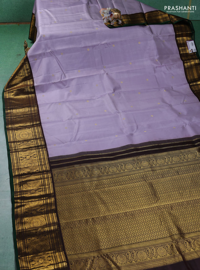 Pure kanchipuram silk saree grey and deep brown with zari woven buttas and long zari woven korvai border
