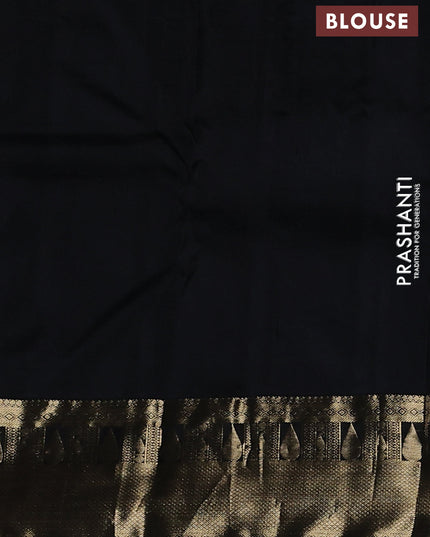 Pure kanchipuram silk saree black and orange with allover zari butta weaves and zari woven border