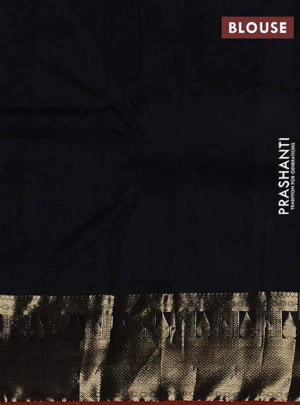 Pure kanchipuram silk saree black and orange with allover zari butta weaves and zari woven border