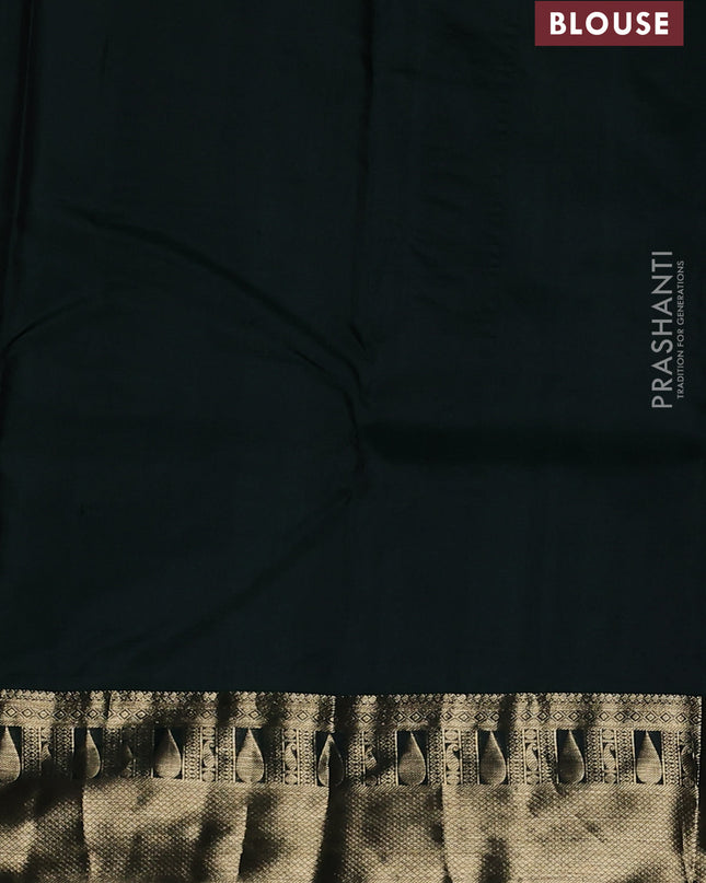 Pure kanchipuram silk saree bottle green and orange with allover zari butta weaves and zari woven border