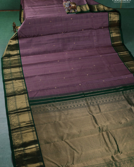 Pure kanchipuram silk saree mauve pink and green with allover zari checked pattern and zari woven border